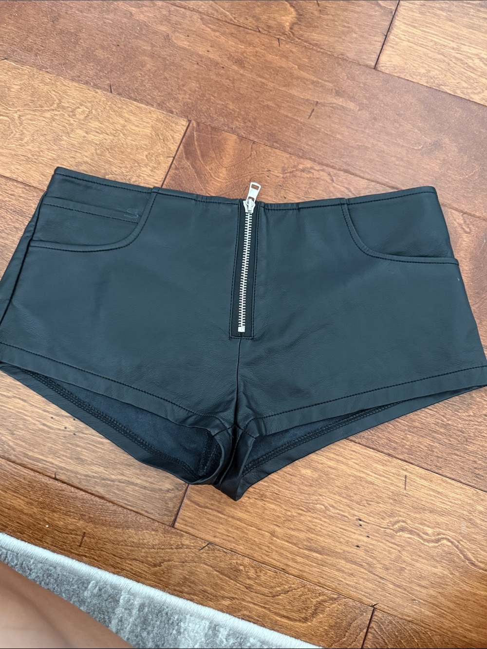 Edikted Black Faux Leather High-Waist Zip Front Shorts
